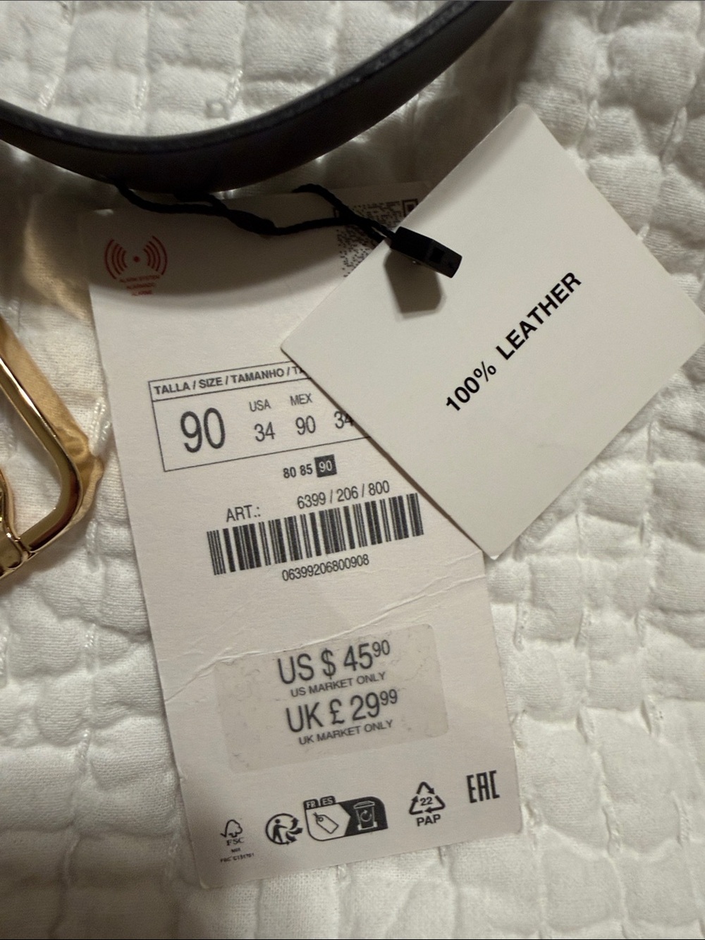 ZARA 100% LEATHER BLACK BELT - Picture 2 of 3
